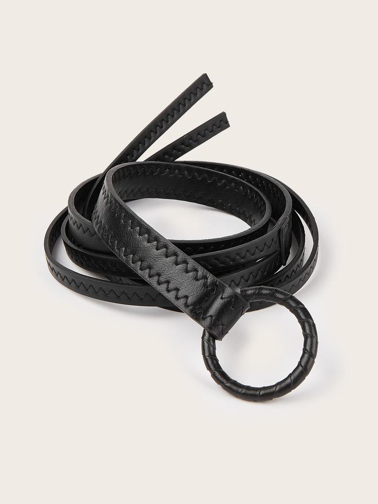 Solid Fashion Color Round Buckle Decoration Women Casual Belt For Daily Use