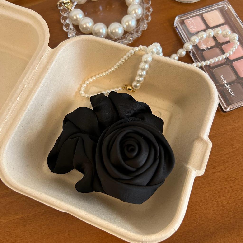 

1pc Elegant Satin Rose Hair Ring, High Elastic Headrope Headband, Floral Hair Accessory, Imitation Silky, Solid Color, Sweet Style