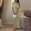 Spring new, European and American women's clothing, fashionable and elegant solid-color diagonal-neck off-the-shoulder slim-fit dress