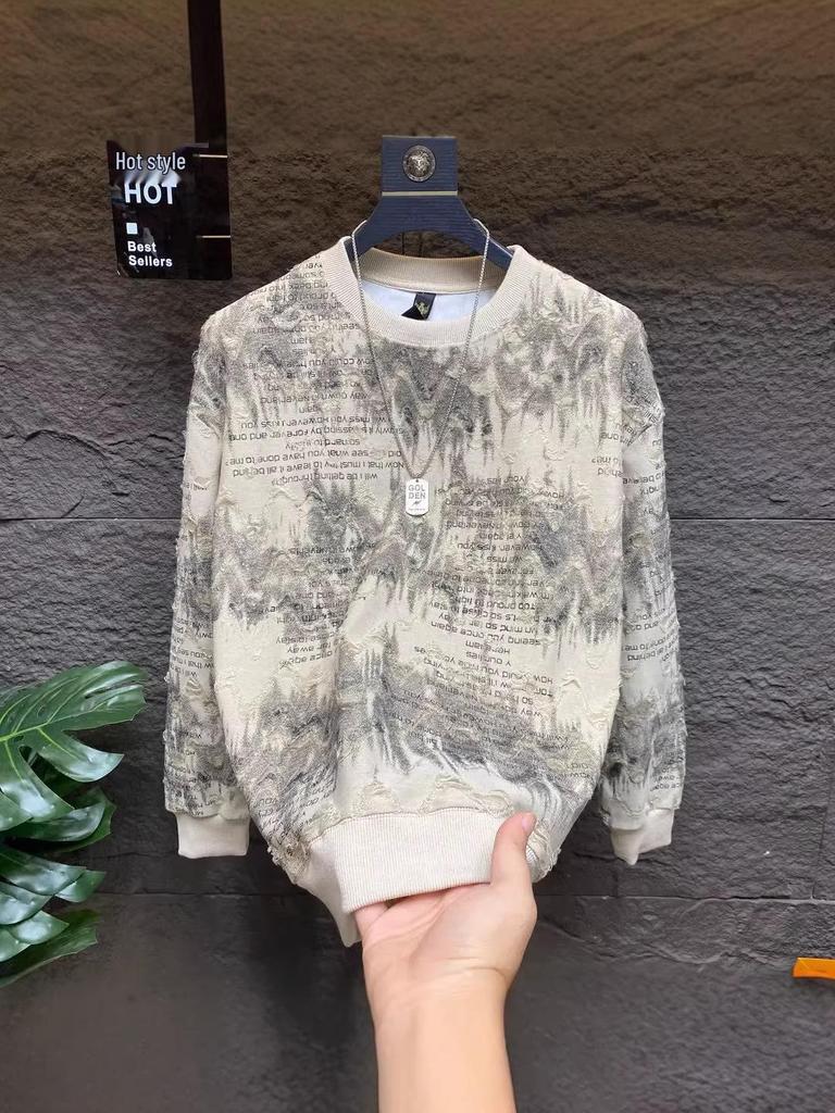 Herren Trendy Glitzer Ripped Hoodie: Lässiges Rundhals-Langarmshirt für Frühling/Herbst