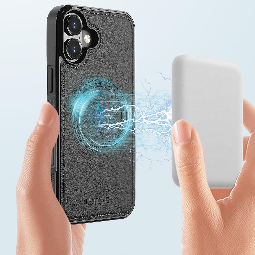 LC.IMEEKE For iPhone 16 Magnetic Case Compatible with MagSafe Leather+TPU Back Cover