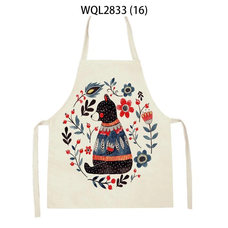 Animal Printed Kitchen Aprons Women Men Dinner Party Cooking Waist Bib Fox Cattle Bear Pattern Baking Pinafore Cleaning Apron