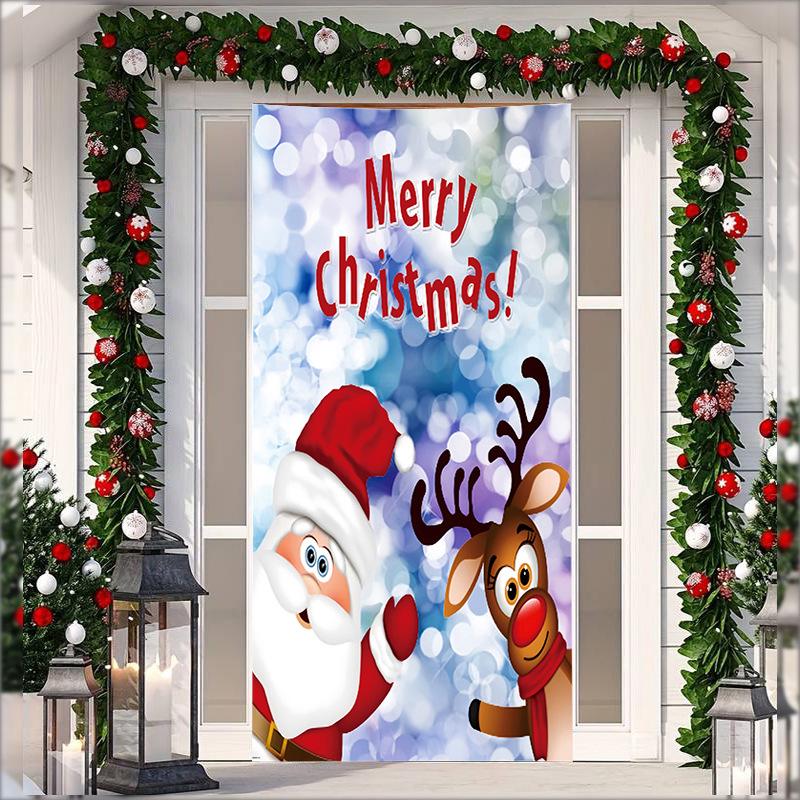 Stretch Fabric Christmas Door Tapestry - Santa Claus Gift Background for Holiday Parties