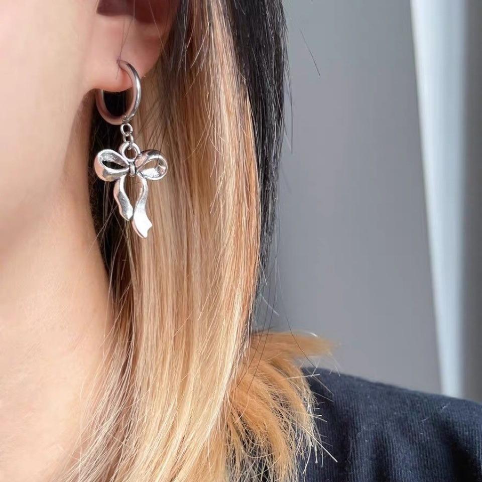 Y2K Vintage Butterfly Bow Huggie Earrings, Sweet & Cool Drop Hoop Earrings