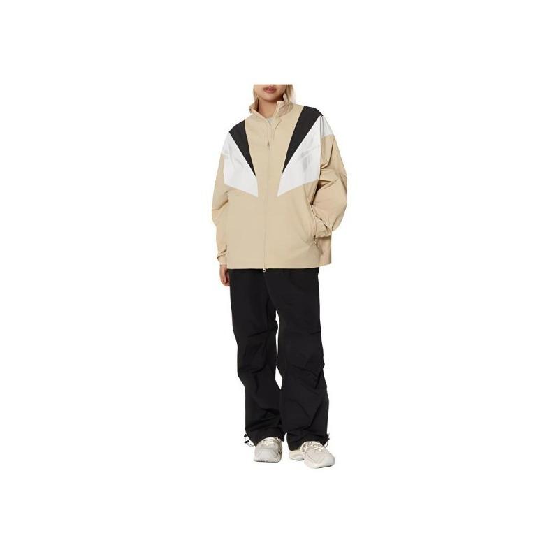 Reebok Giacca Antivento Bicolore a Blocchi con Collo Alto Twin Vector Confortevole Traspirante con Zip Intera Giacca Unisex Beige REJU4EJ39I2