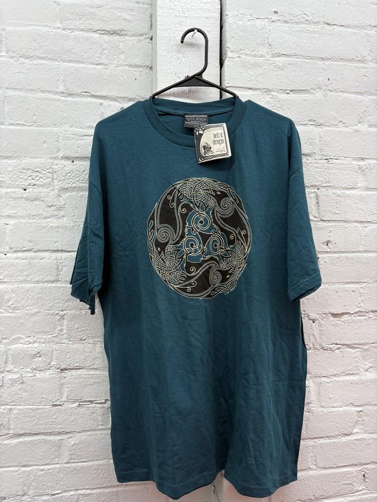 

Vintage Keltic Designs Shirt Mens Large Blue Morrigan Celtic Graphic Tee 90s USA Unisex T-Shirt M