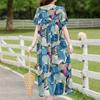 Vintage Print Loose Dresses For Women Plus Size Short Sleeve Casual Long Dress Summer Elegant Middle-aged Women's Clothing