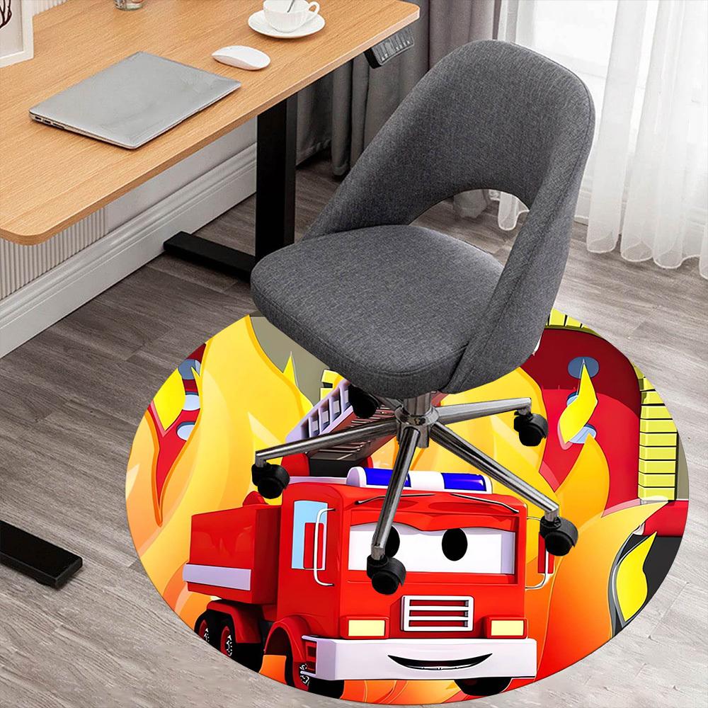 1pc Fire Truck, Flames Round Chair mat Area Rug - Non-Slip, Floor Mat for Office, Bedroom, Ideal home decor Christmas Gift p0811461