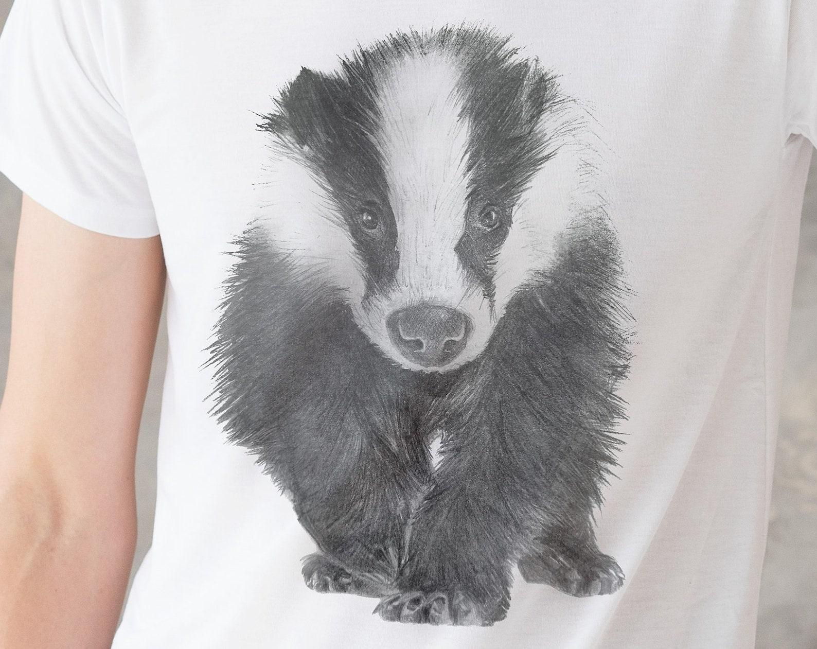 Badger T-Shirt: Original Pencil Sketch, Vegan Animal Tee L