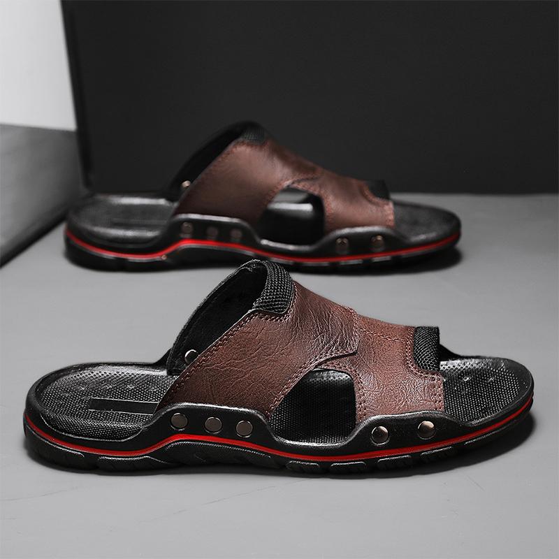 Fashion Men's New Beach Slippers Flat Bottomed Outdoor Walking Breathable Home Indoor Non Slip Bedroom Summer Casual Slippers 38-48