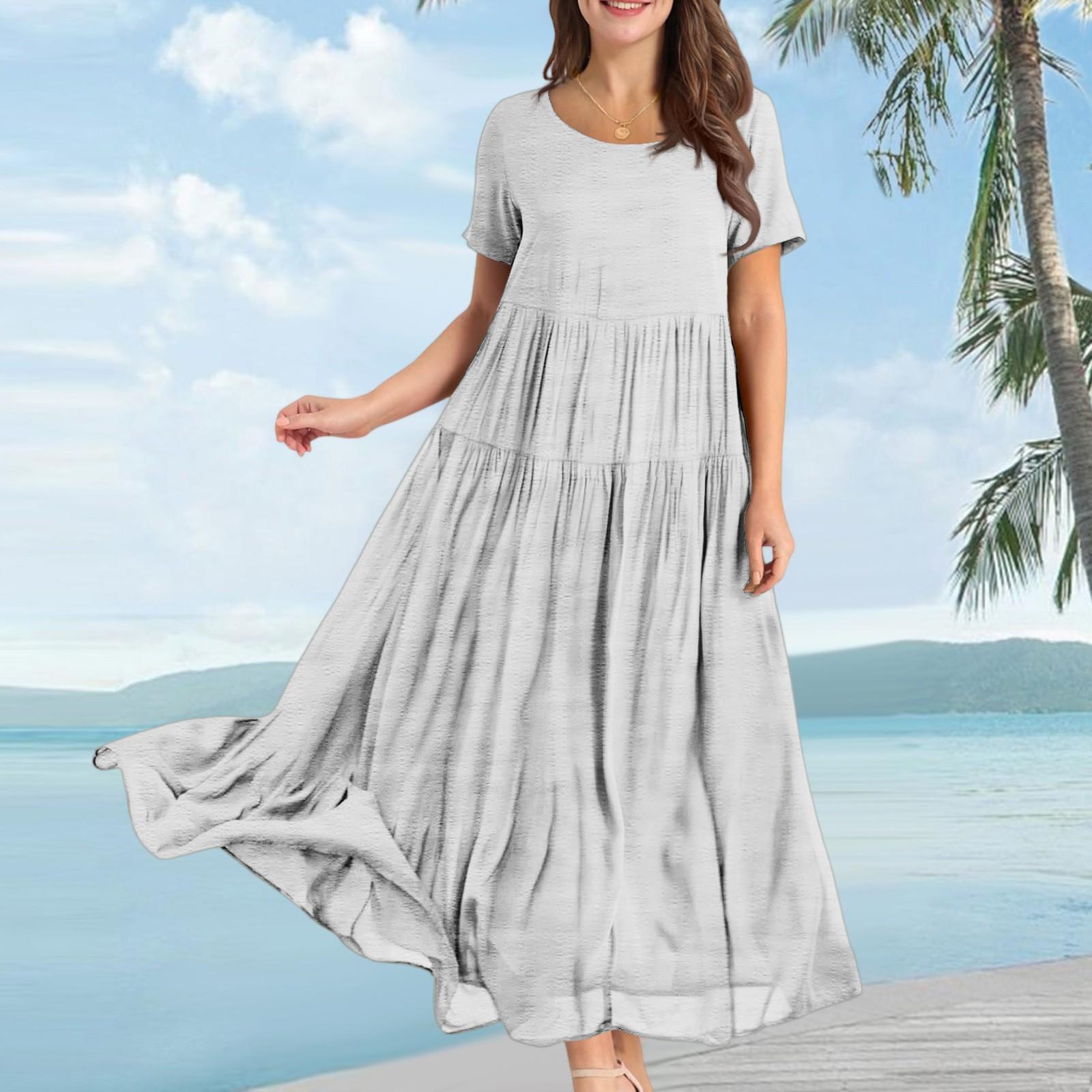 

Жіночі літні повсякденні вільні довгі пляжні сукні для відпустки XXL білий