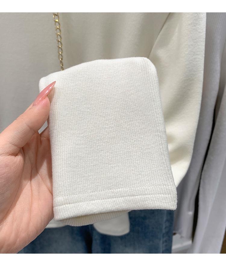 Koreanisches Schlank geschnittenes High-Neck-T-Shirt mit Aussparungen, weiß, langärmlig - Herbst/Winter 2025