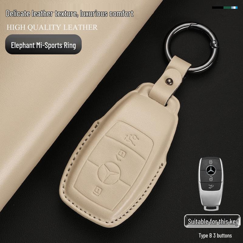 Genuine Leather Key Cover for Mercedes C260L, GLA, GLC300L, GLE, E300L, A200L, and GLB