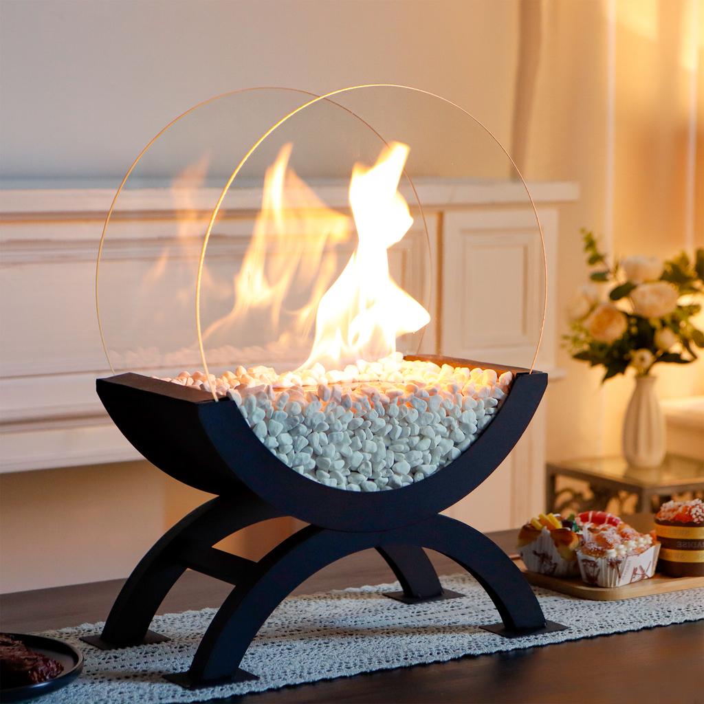 US EU Freeshipping Large Fireplace Black Ethanol Fireplace Indoor Outdoor Decorative Floor Fireplace With White Stone