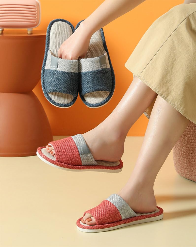 CHFUDUO Set of 2 and 2 Indoor Slippers for Stylish Cotton and Linen Solid Room Shoes Size Slippers, 4, Men's Women's, Guests, Washable, Slippers,