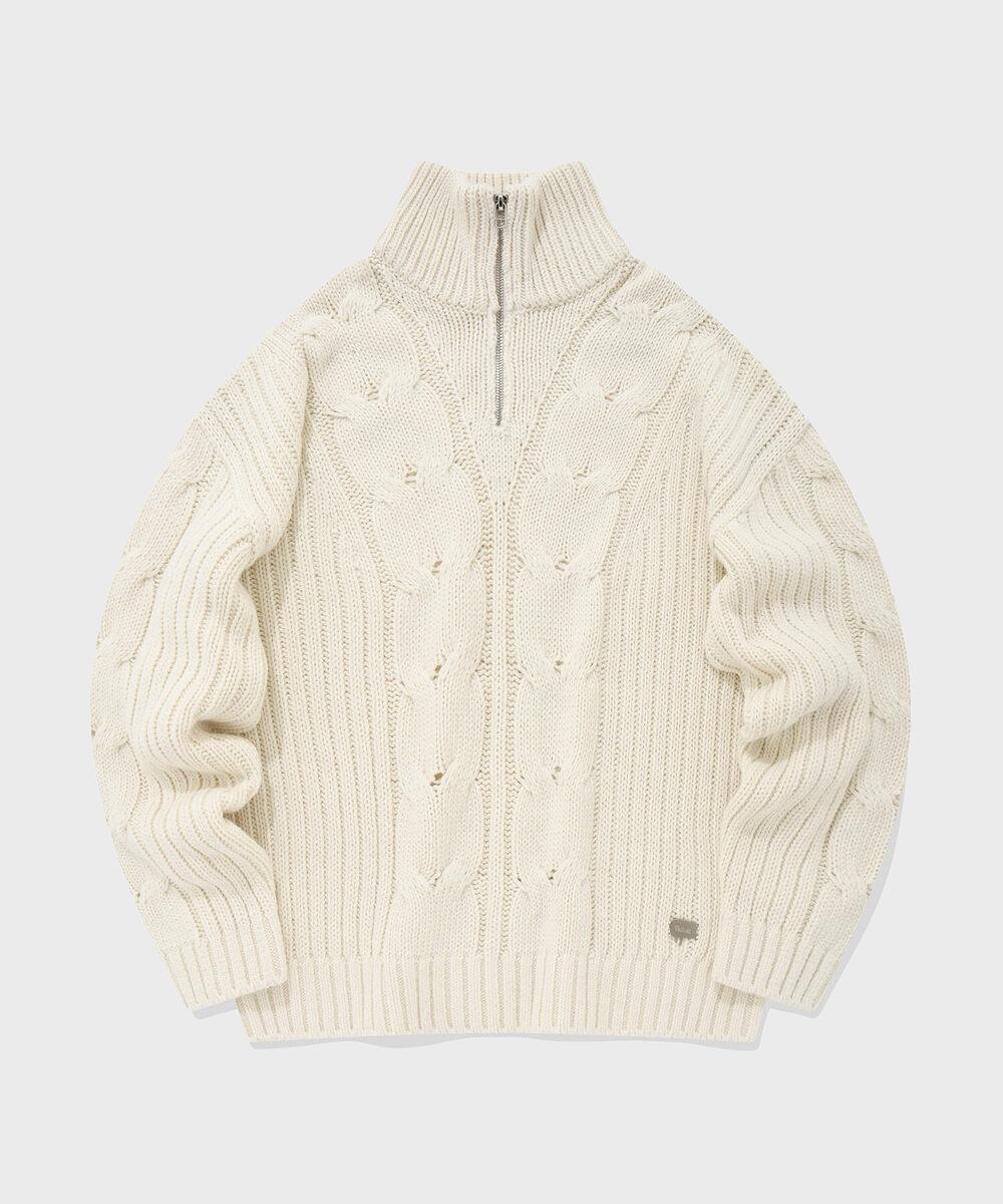 Pallet Lambswool Cable Knit Half Zip Ivory Ivory/S (Women S)