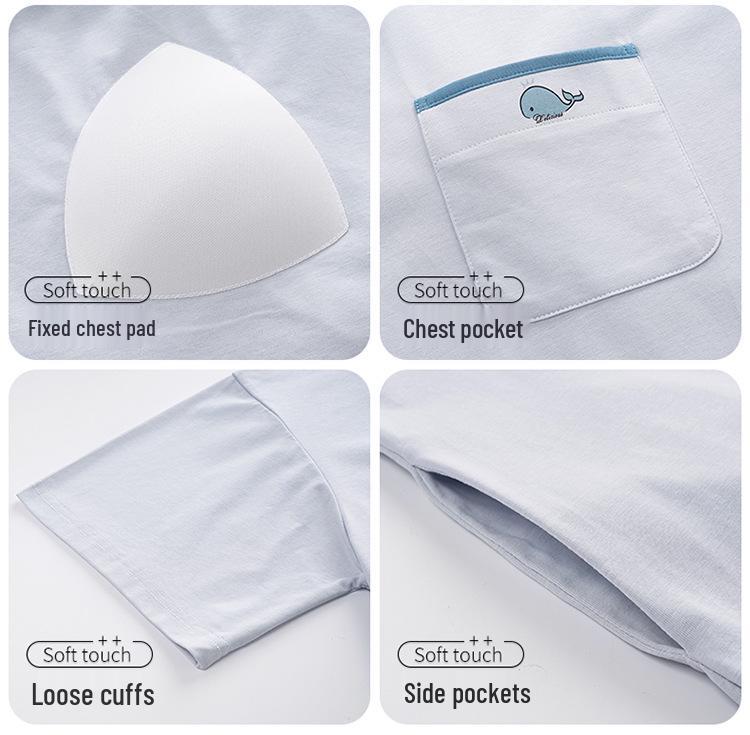 Women's Pure Cotton Loose Mid-Length Nightgown with Bra Pads – Comfortable Anti-Exposure Pajamas for Spring, Suitable for Home or Outdoor Wear.