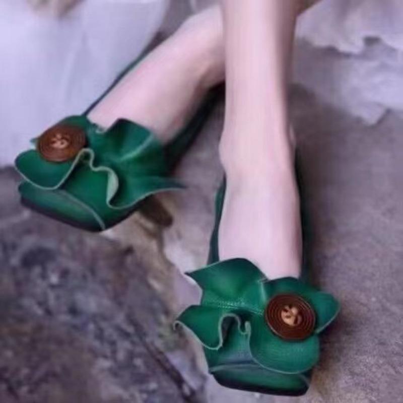 

New retro women s shoes niche soft sole soft surface comfortable round head shallow mouth single shoes women s ladyshoes 35 зелёный
