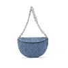 Fleming Logo Magnetic Closure Denim Crescent Shoulder Bag Women Shoulder Bag Denim-Blue 158652-426