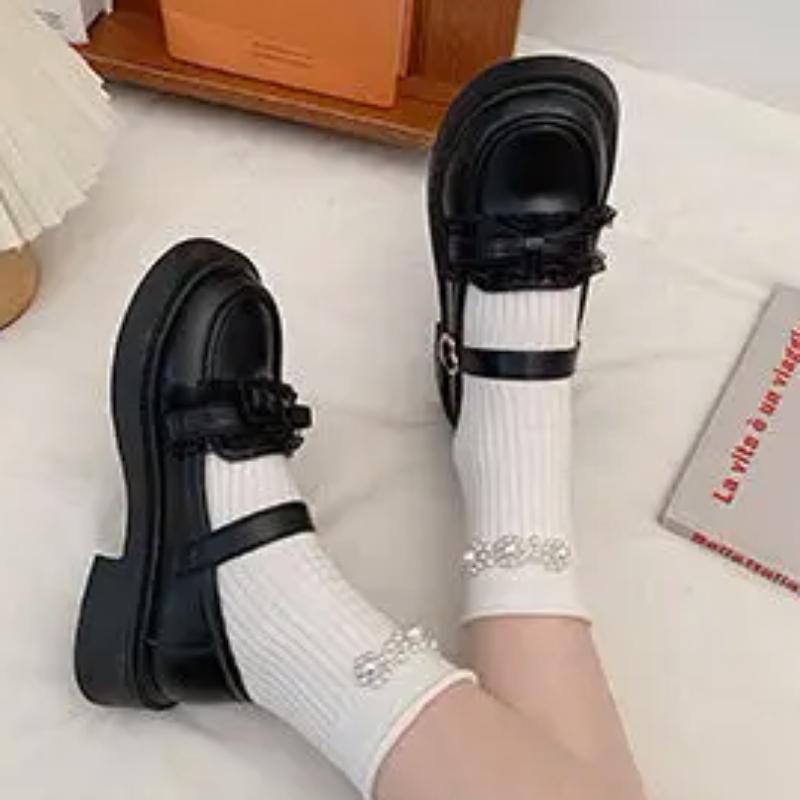 2024 Hot Sale Ladies Shoes One-word Buckle Women's Pumps Autumn Round Toe Solid Butterfly-knot Chunky Heels Mary Jane Pumps