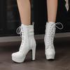 Women's High Heel Short Boots Autumn and Winter New Waterproof Platform Thick Heel Versatile Large Roman Short Boots