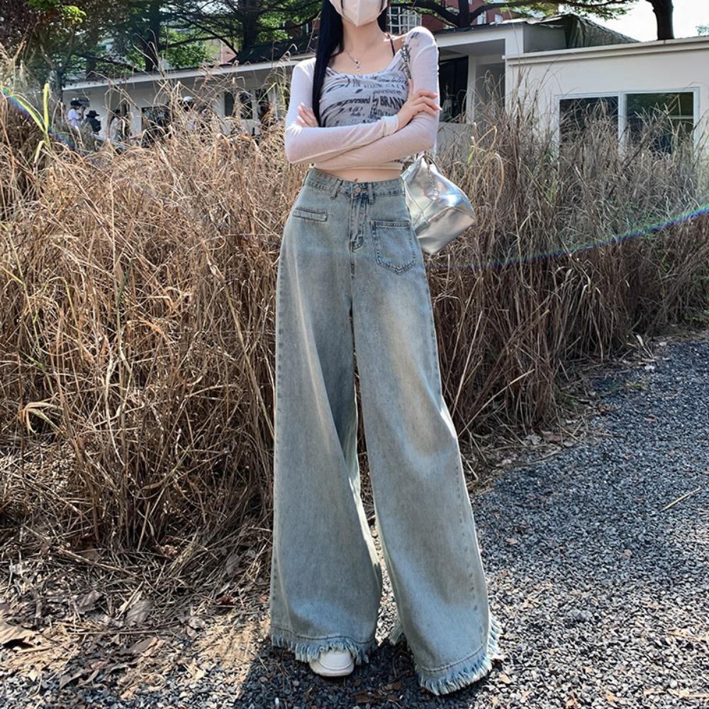 Design Sinn Raue Kante Weite Beine Jeans Damen Klein Hohe Taille Skinny Locker Fallend Gerade Bodenlange Hosen Trend