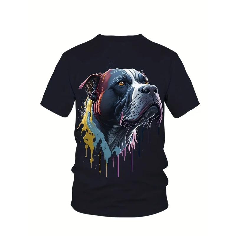 Men's 3D Printed Large Dog Pattern T-shirt Humorous Digital Printed Short Sleeved T-shirt Breathable Polyester Round Neck Casual