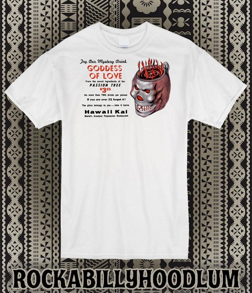 

Retro Tee T Shirt Tiki Bar Restaurant Hawaii Kai Goddess Of Love Mug Cocktail L