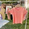 Korean Style Girls' Candy Color Ruffle Edge Sleeveless Lace T-Shirt for Summer