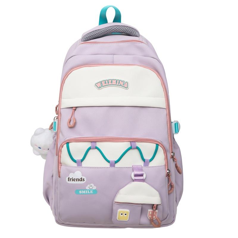 Student Schoolbag Women's Color Contrast Backpack Large Capacity Backpack with Coin Purse