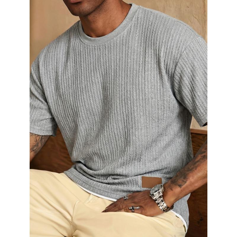 Men's White Textured Crew Neck Short Sleeve T-Shirt