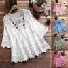 V-Neck 45720 Sleeves Lace-up Bow Summer Shirt Vintage Lace Patchwork Embroidery Flower Decor