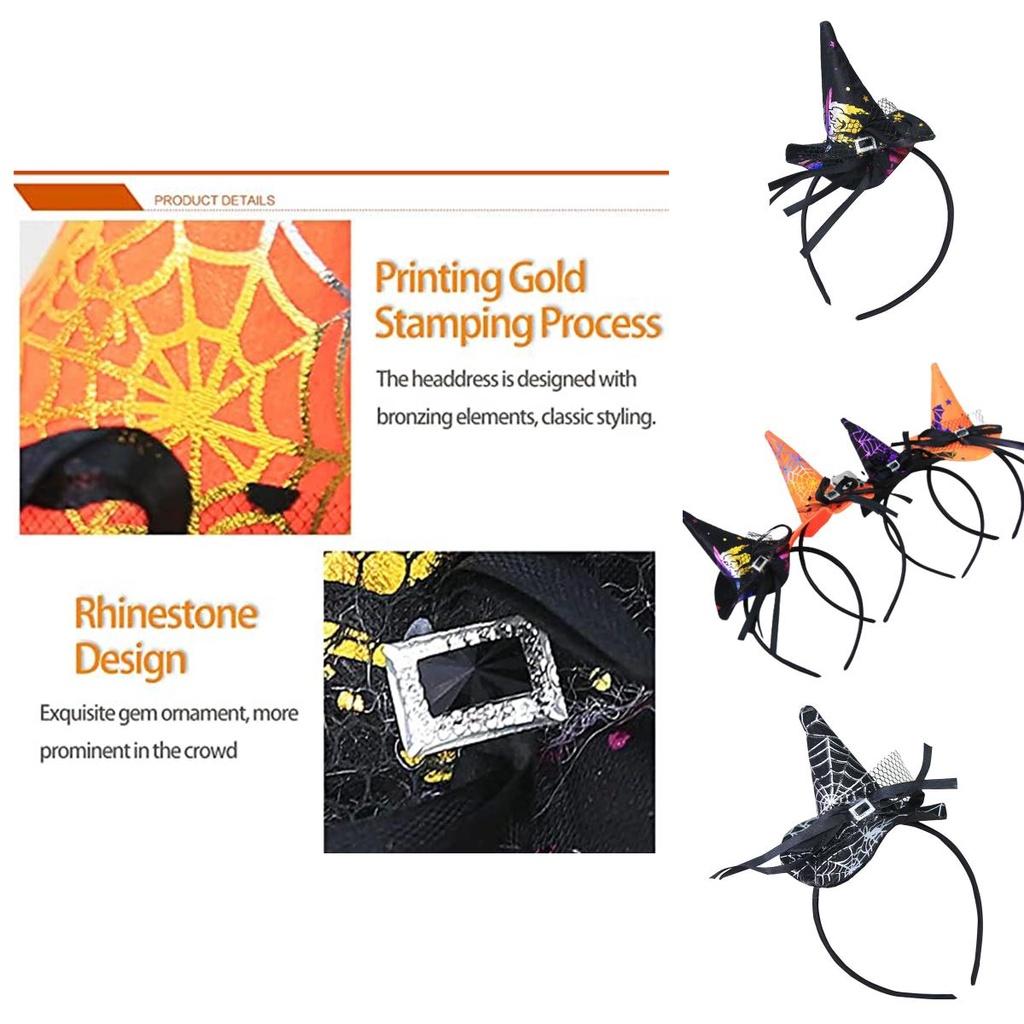 Elegant Halloween Witch Hat Headband With Spider Web Lace And Pumpkin Design