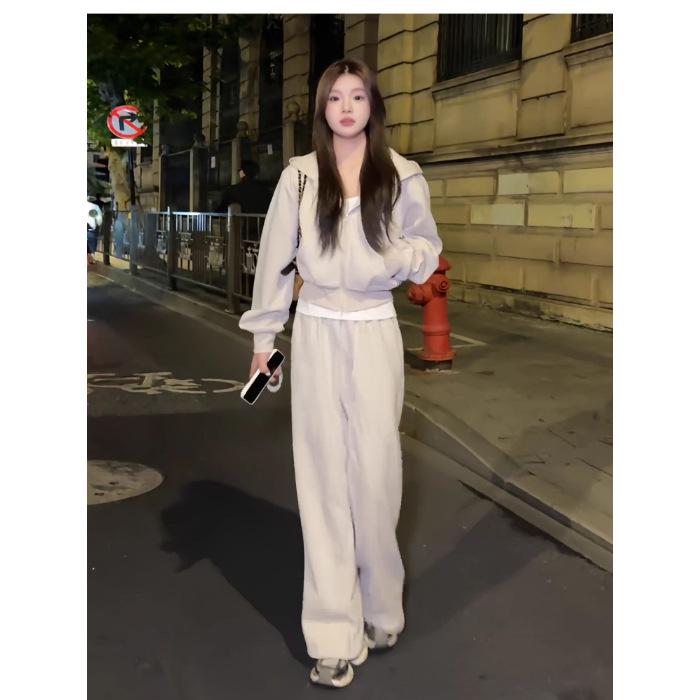 

Chic European Women s Casual Hooded Cardigan Sports Suit, Spring/Autumn 2025, Slimming Two-Piece Set M