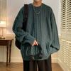Men's Trendy Japanese Twisted Knit Sweater - Loose, Thickened, Round Neck for Autumn/Winter.