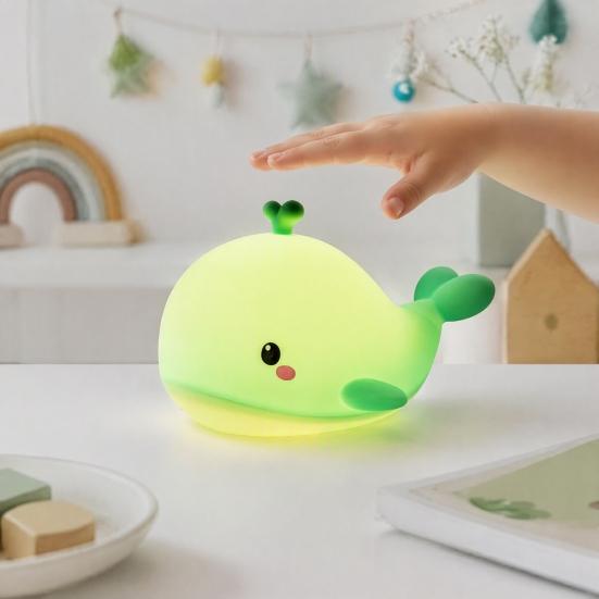 Silicone Night Light for Kids Cute Whale Touch Light, USB Rechargeable Bedside Lamp with Nursery 3 Brightness & Remote Control, 30 Min Timer