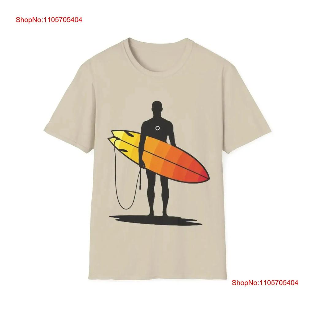 Surfer With Orange Surfboard T Shirt Beach Wave Vintage Slightly Breathable Streetwear