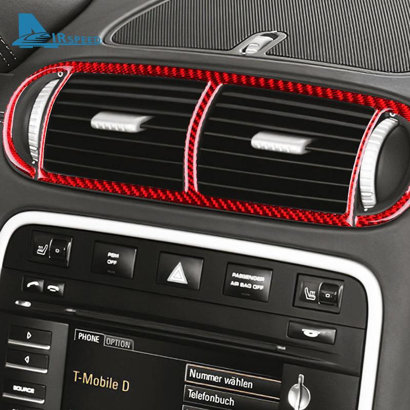 Real Soft Carbon Fiber Sticker For Porsche Cayenne 2003 2004 2005 2006 2007 2008 2009 2010 Center Air Vent Interior Accessories