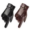 1pair Soft PU Anti-cold Gloves  Men Finger Mittens Black Thickened Gloves  Couple