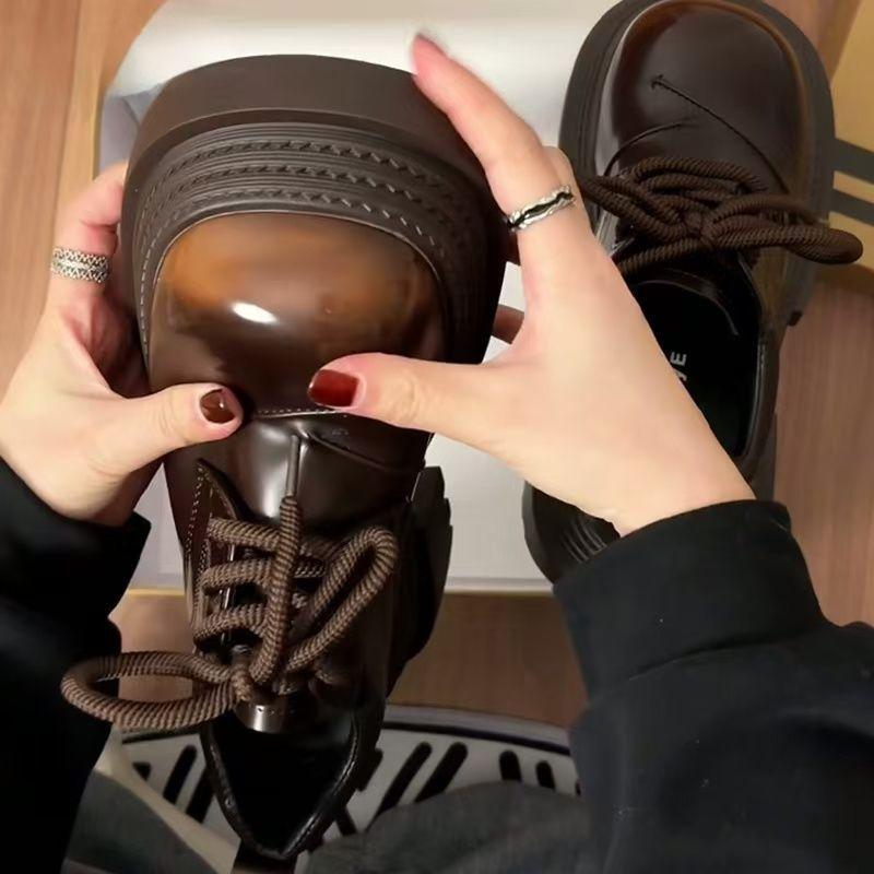 Big Head Lace-up Small Leather Shoes Women's Spring Fashion Japanese Increased Thick-soled JK Loafers Shoes
