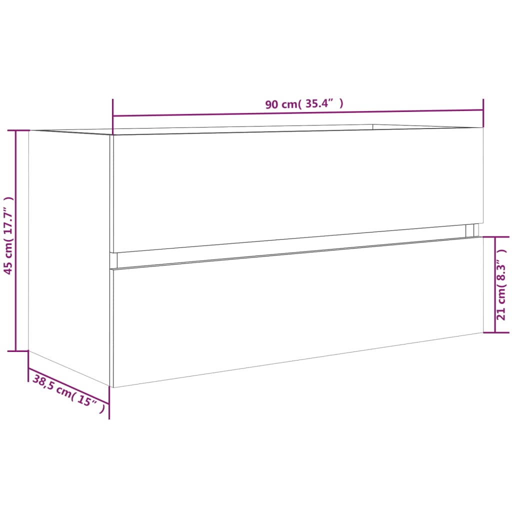 Bathroom Vanity Cabinet Gray Sonoma 90 X 38.5 X 45 Cm Particleboard