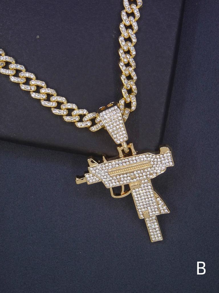 Men's Hip Hop 14K Gold Plated AK Gun Pendant Necklace Rhinestones Daily Party Wear Fashion Zircon Accessory