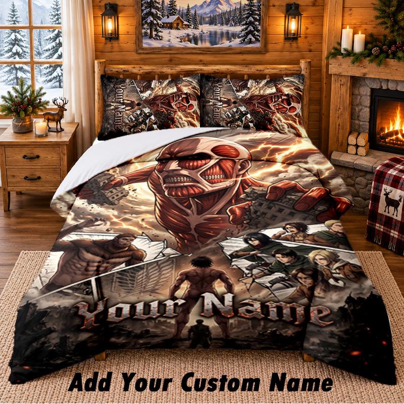 A-Attack O-On T-Titans Custom Name 3Pcs Bedding Set 1 Bed Sheet 2 Pillowcases Bedroom Home Decor