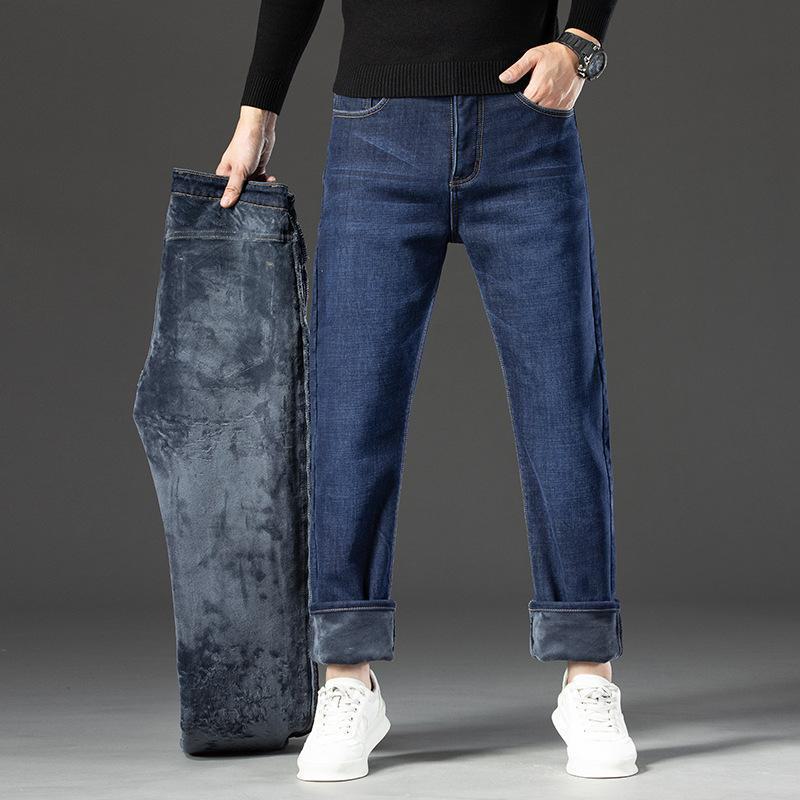 Men's Straight Loose Fit Plus Velvet Warm Stretch Jeans