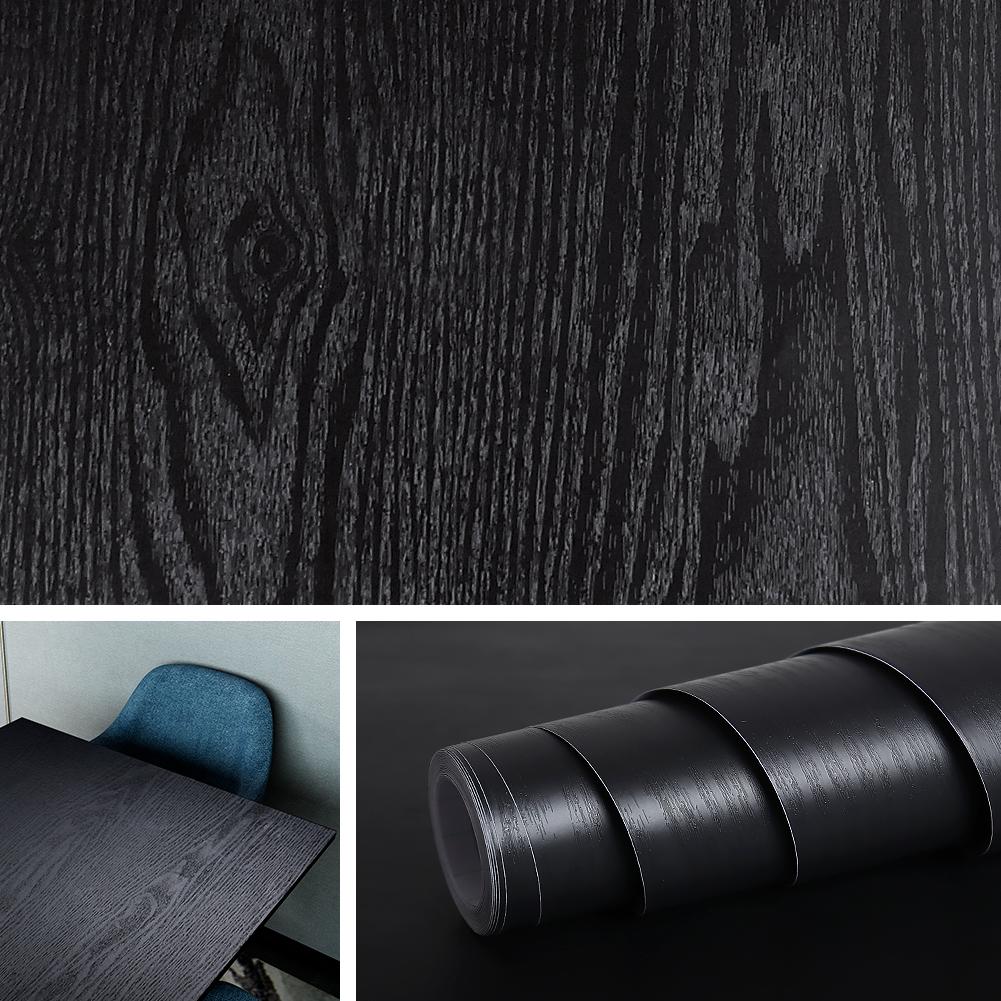 Black Thicken Contact Paper Wood Peel and Stick Wall Sticker Vinyl Waterproof Self Adhesive Wallpaper Removable for Wall in Roll