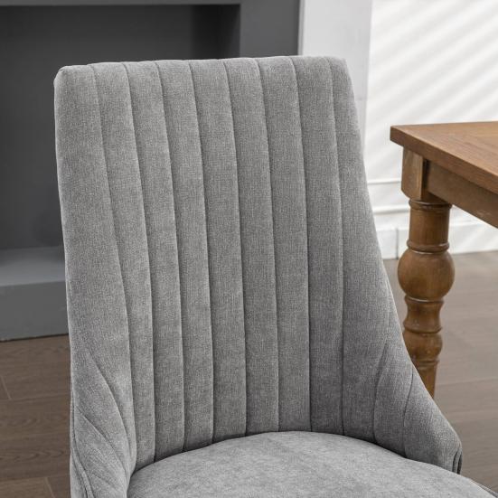 Accent Chair Rayon Cloth Flocking Linen Dining Chairs Channel Kitchen Dinner Comfy Fabric Upholstered Back for Room with Curved Solid Wood Legs,