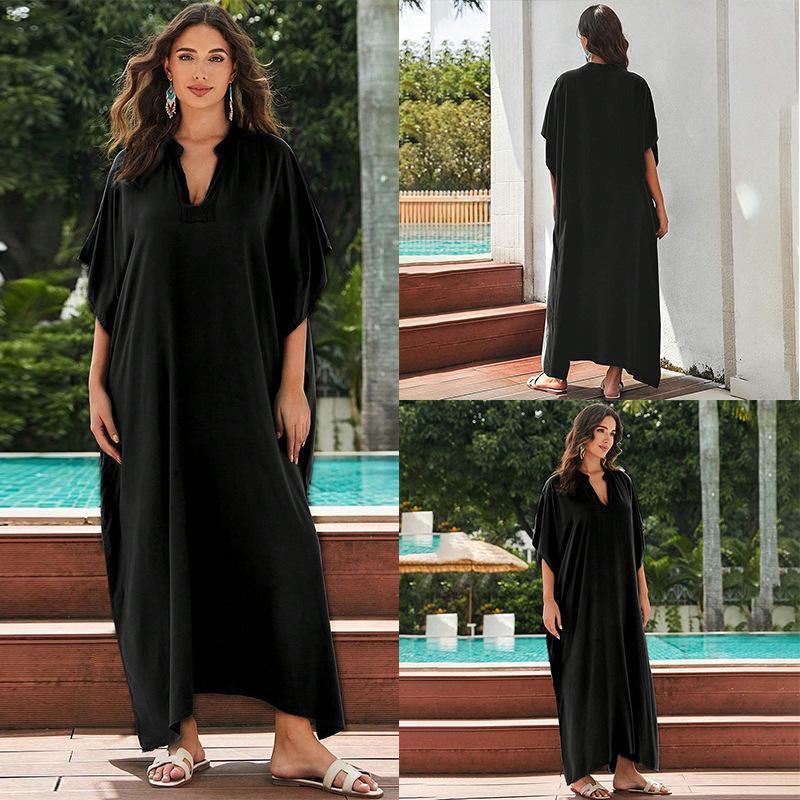 Women's Plus Size Solid Color Rayon Resort Dress & Beach Cover-Up