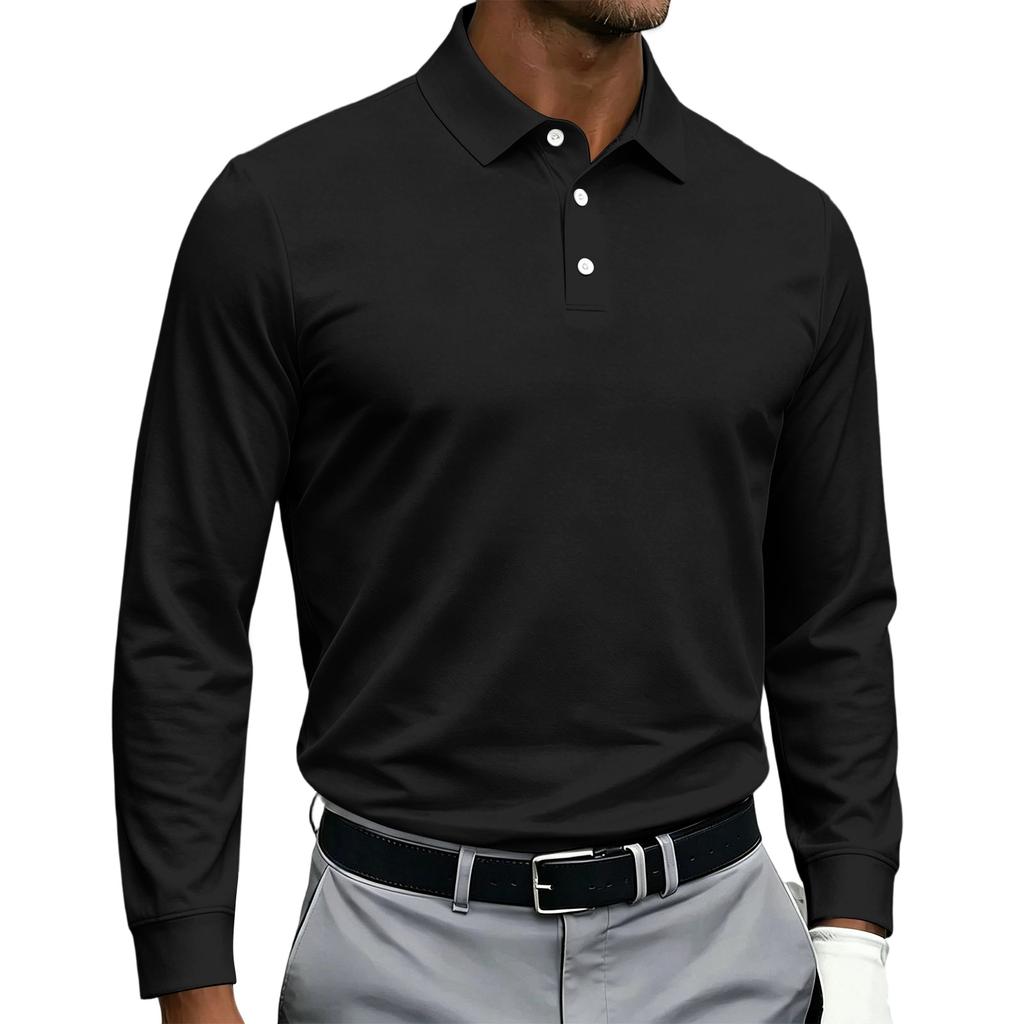 Men's Quick Dry Breathable Golf Polo Shirt Long Sleeve Button Design Casual Collar Athletic Sports Shirt