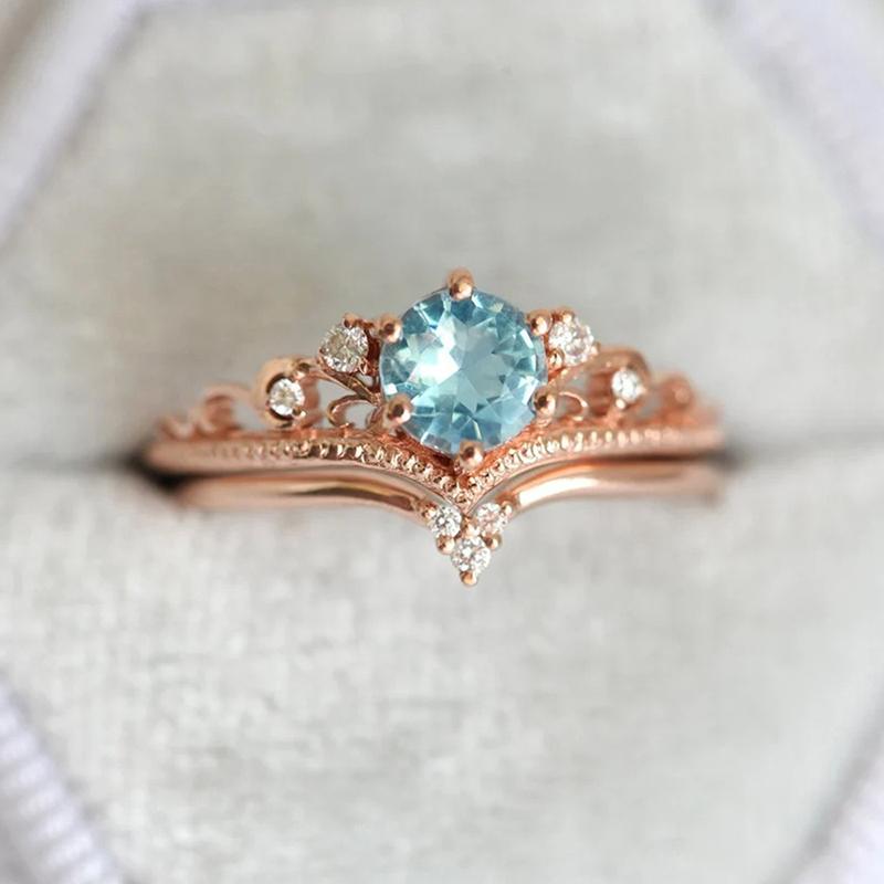 Huitan 2Pcs/Set Women Rings Simple Elegant Design Accessories Inlaid Bright CZ  Chic Jewelry for Wedding Engagement Party