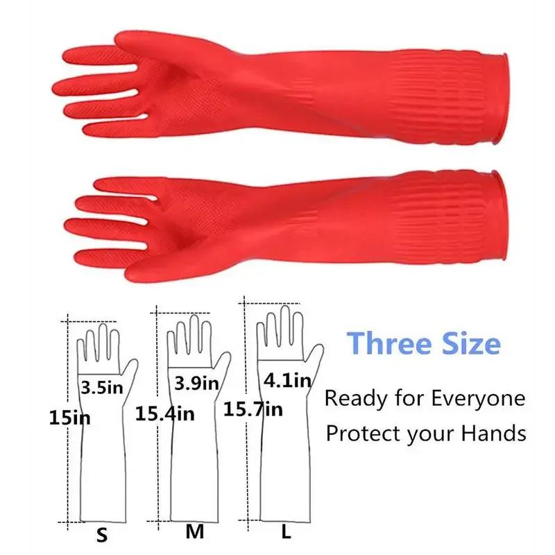 1 pair S/M/L Red Flexible Rubber Clean Gloves Dish Washing Long Home Bathroom Cleaning Kitchen Accessories Plastic Gloves
